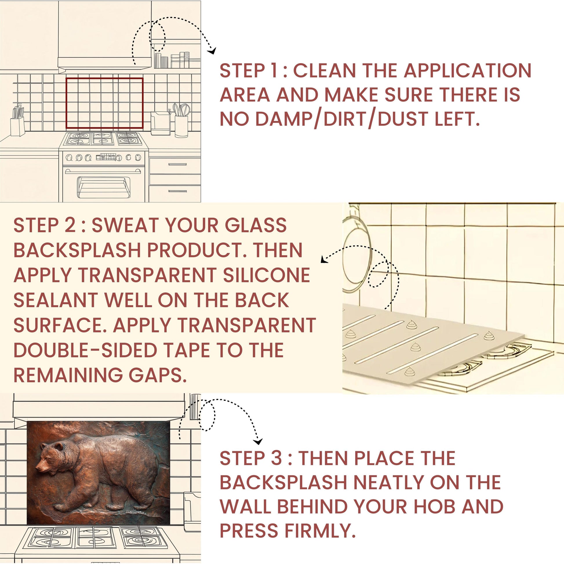 Rustic Copper Bear Backsplash: Tempered Glass Lodge Kitchen Decor