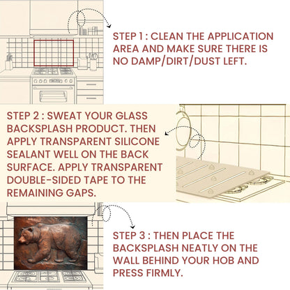 Rustic Copper Bear Backsplash: Tempered Glass Lodge Kitchen Decor