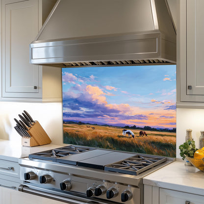 Pastel Floral Glass Backsplash, Soft Spring Blossom Stove Guard, Heat Resistant Easy Clean Art