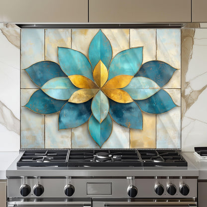Moroccan Style Glass Backsplash, Geometric Tile Stove Guard, Heat Resistant Easy Clean Kitchen Art