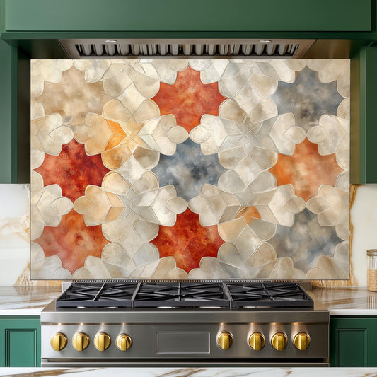 Moroccan Kitchen Splashback, Heat Resistant Tempered Glass Backsplash, Custom Size Design