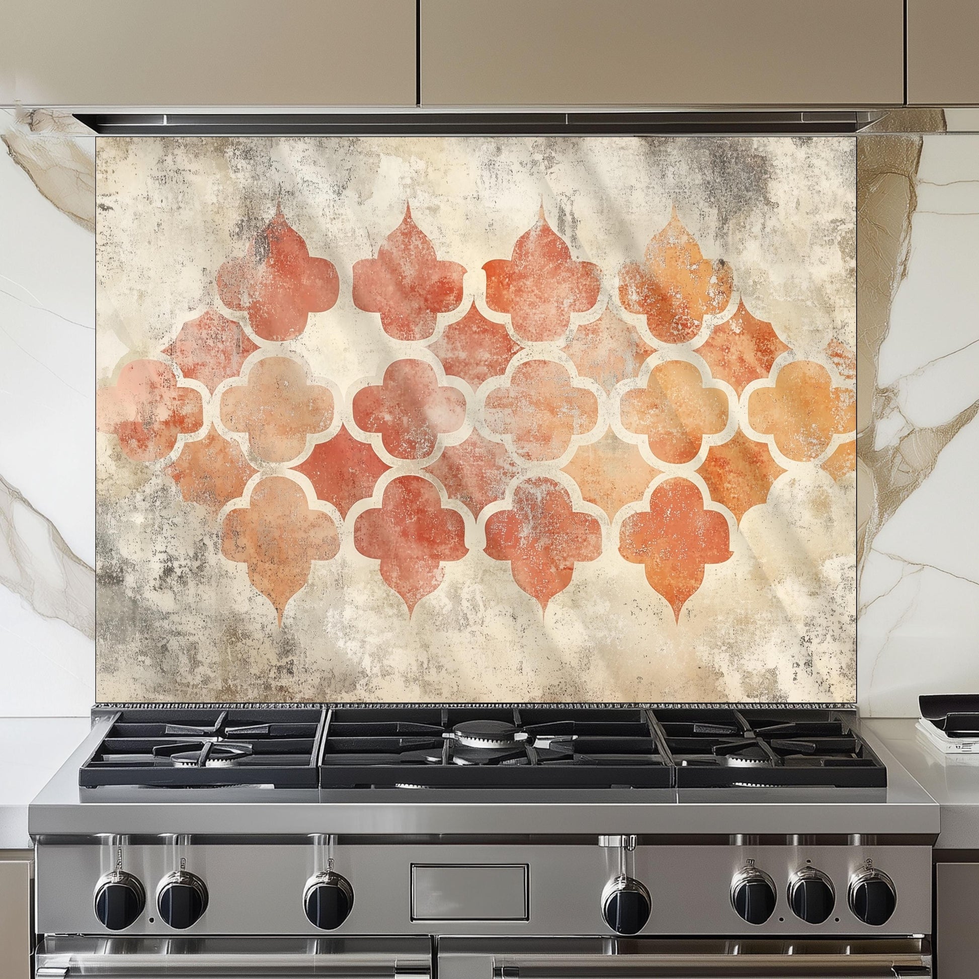 Moroccan Style Glass Backsplash, Geometric Tile Stove Guard, Heat Resistant Easy Clean Kitchen Art