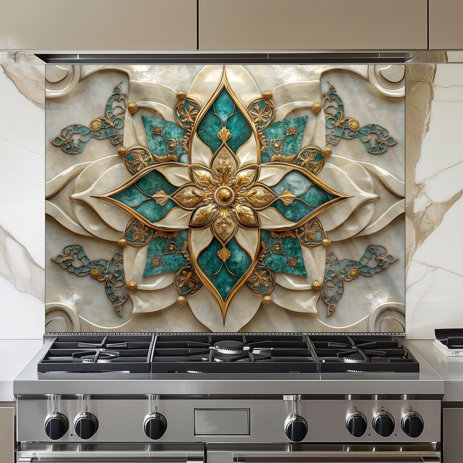 Moroccan Style Tempered Glass Kitchen Backsplash, Traditional Tile Mosaic Art, Custom Size Design