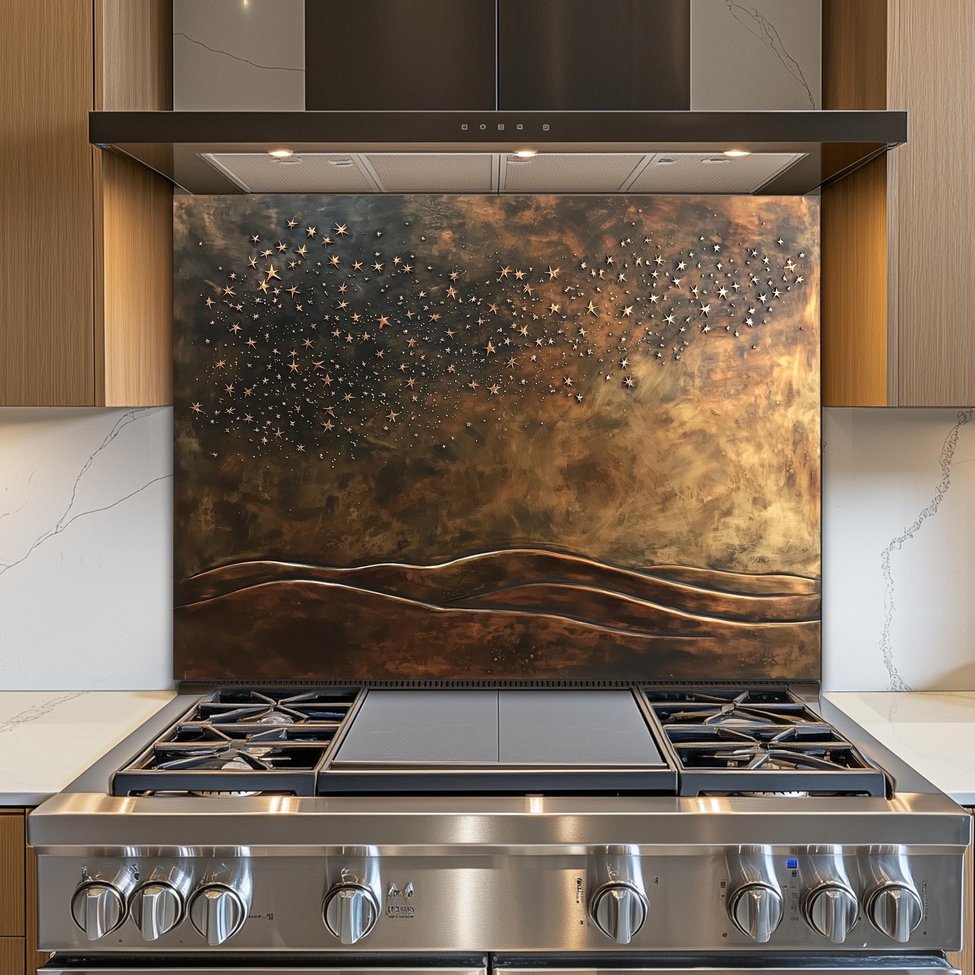 Starry Galaxy Tempered Glass Backsplash: Rustic Kitchen Decor