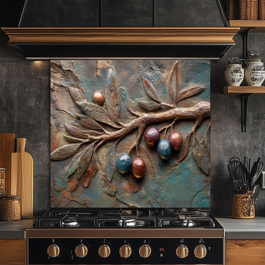 Olive Branch Tempered Glass Backsplash: Rustic Tuscan Kitchen Decor