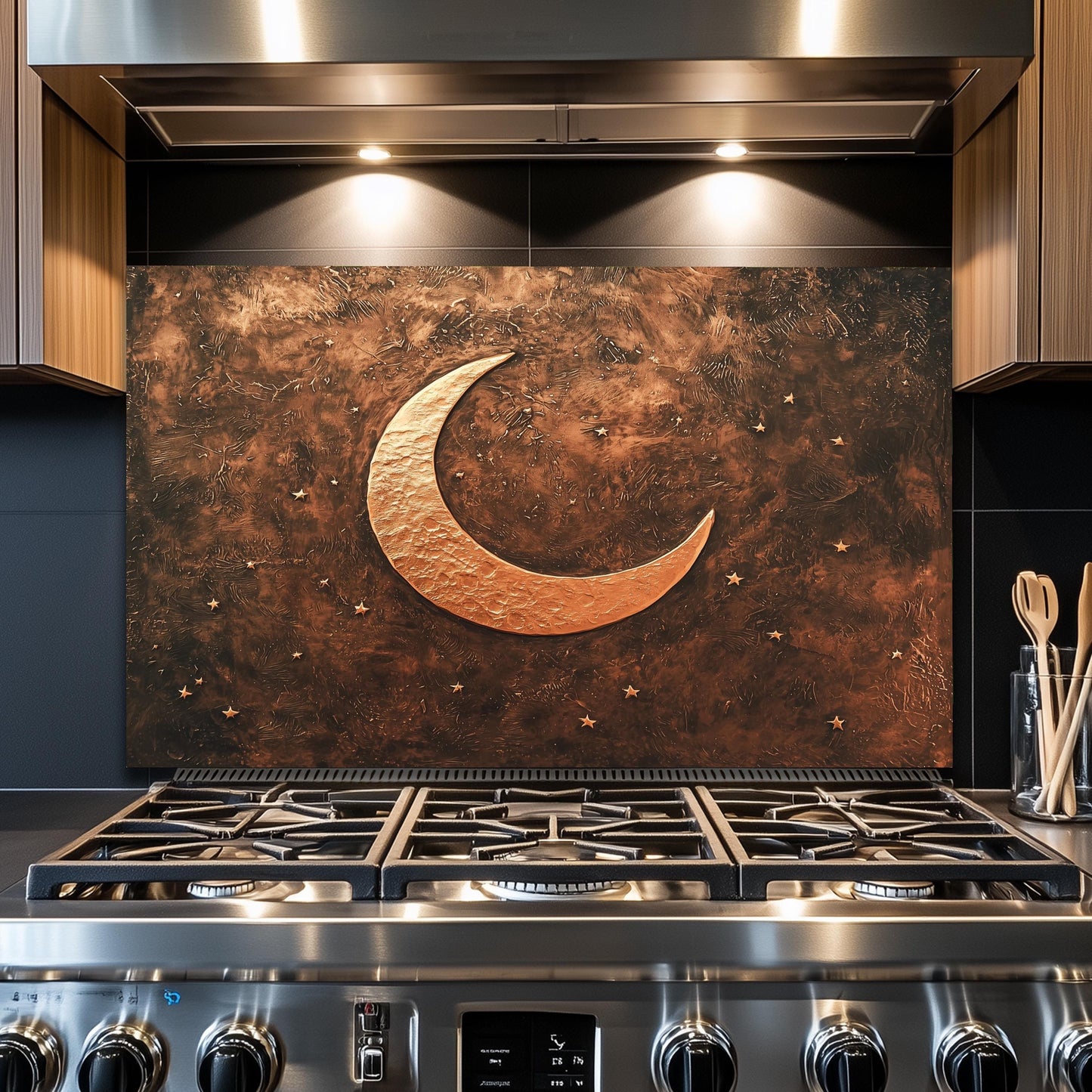 Copper Moon Tempered Glass Backsplash: Rustic Kitchen Decor