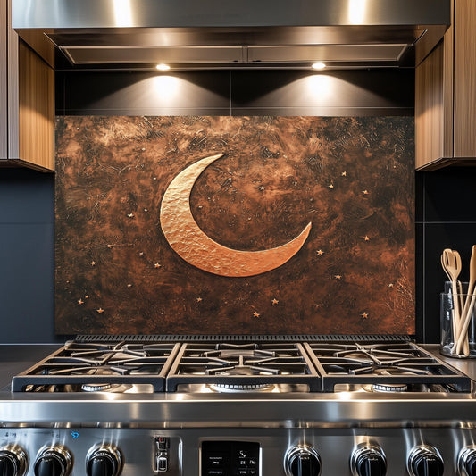 Copper Moon Tempered Glass Backsplash: Rustic Kitchen Decor