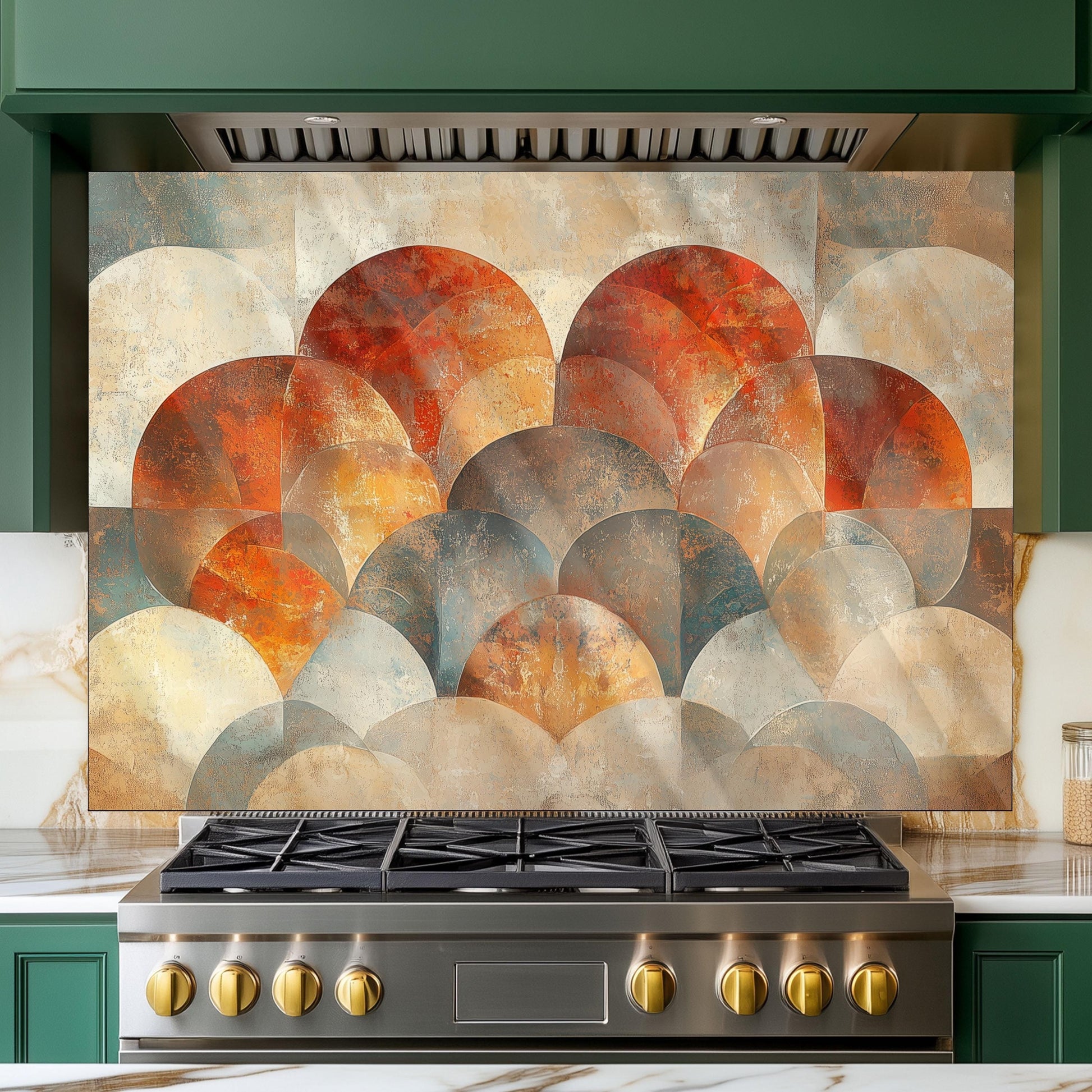 Moroccan Style Glass Backsplash, Blue Geometric Stove Guard, Heat Resistant Easy Clean Kitchen Art