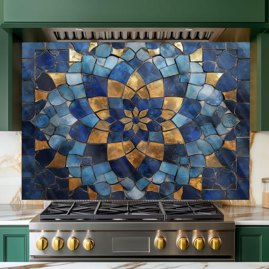 Moroccan Tempered Glass Backsplash, Artistic Geometric Stove Guard, Heat Resistant Easy Clean Art