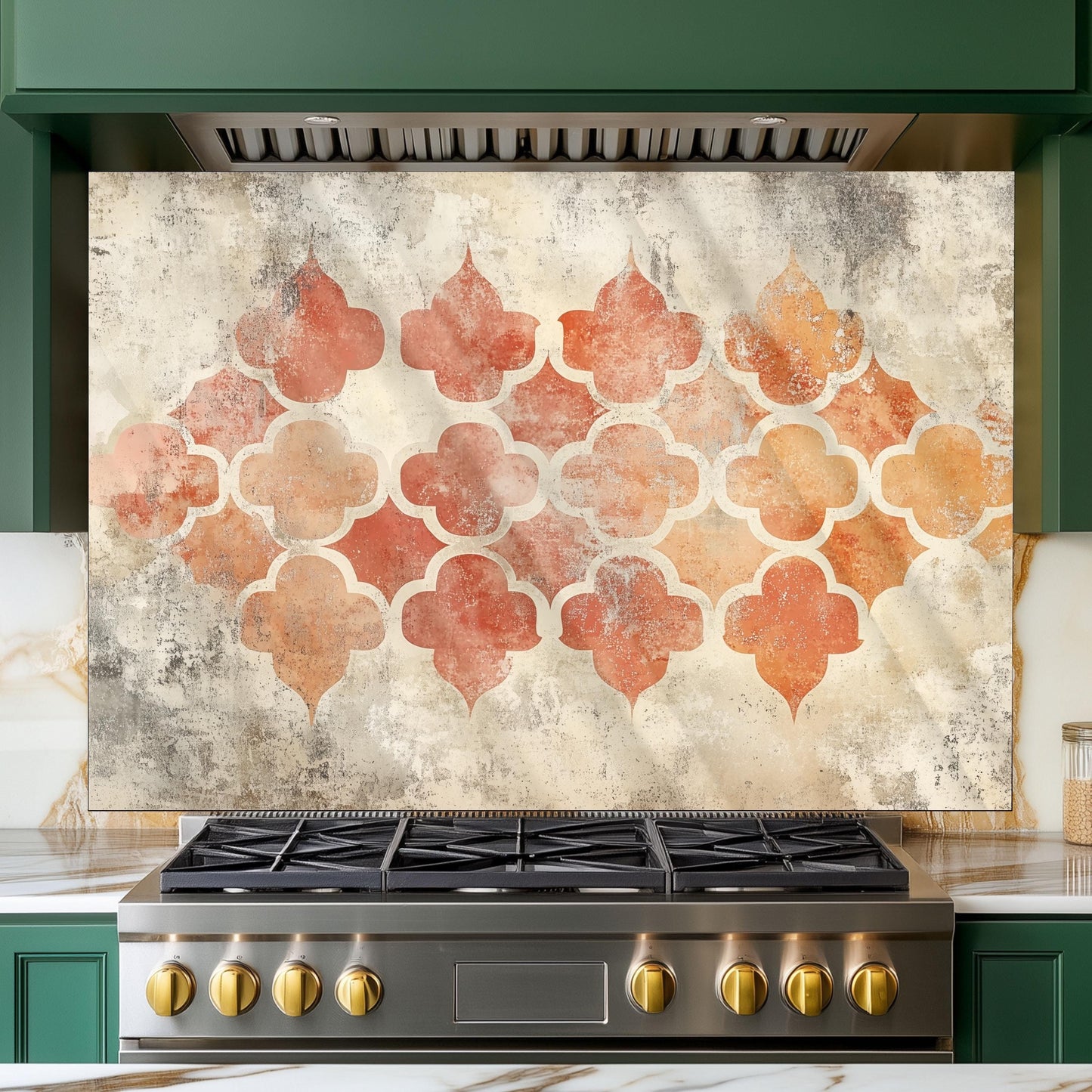 Moroccan Style Glass Backsplash, Geometric Tile Stove Guard, Heat Resistant Easy Clean Kitchen Art