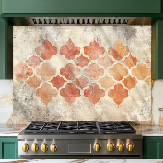 Moroccan Style Glass Backsplash, Geometric Tile Stove Guard, Heat Resistant Easy Clean Kitchen Art