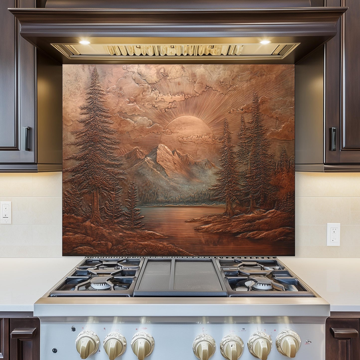 Mountain Landscape Kitchen Backsplash, UV Printed Tempered Glass Art, Custom Size Design
