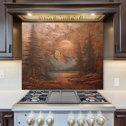 Mountain Landscape Kitchen Backsplash, UV Printed Tempered Glass Art, Custom Size Design