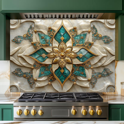 Moroccan Style Tempered Glass Kitchen Backsplash, Traditional Tile Mosaic Art, Custom Size Design
