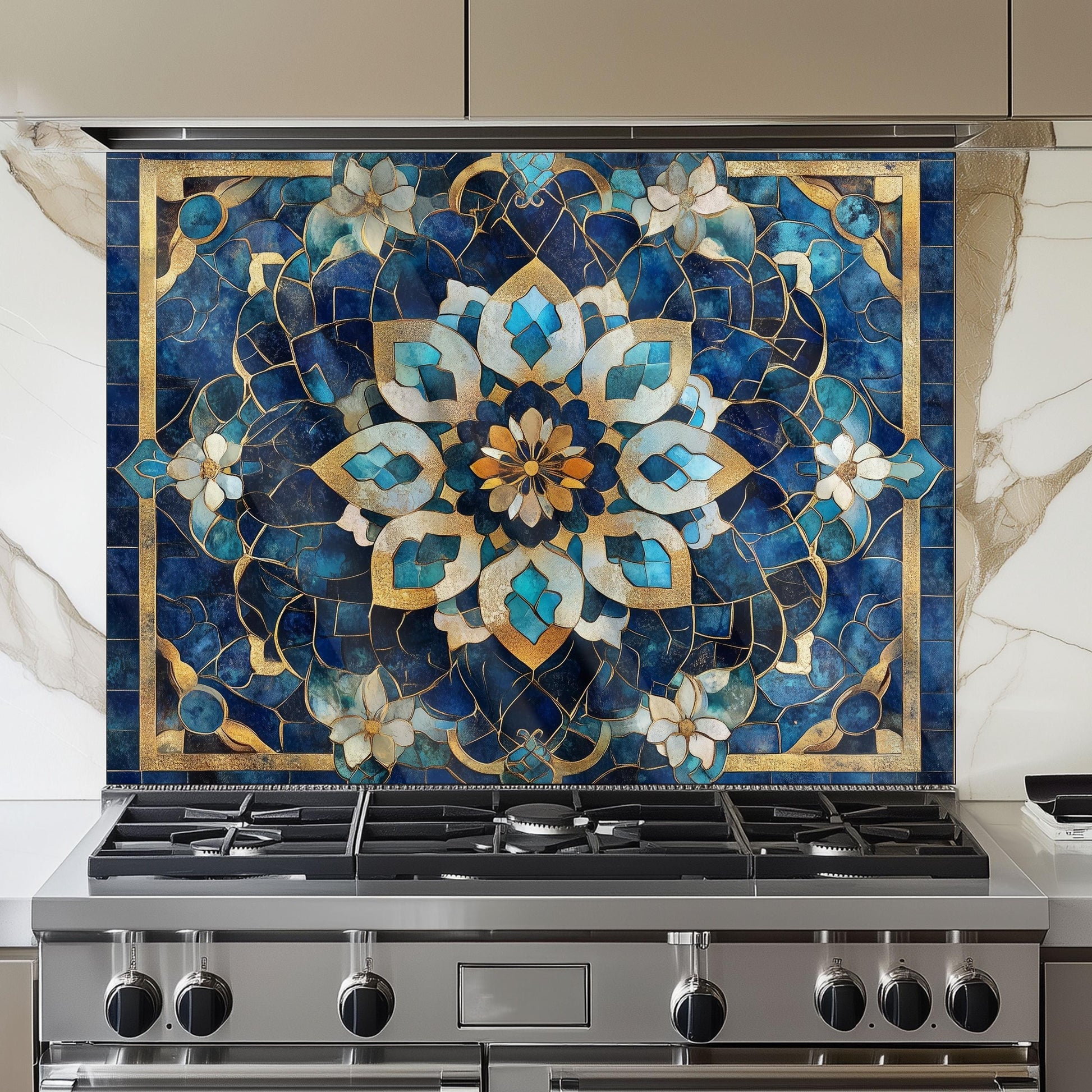 Moroccan Tempered Glass Kitchen Backsplash: Elegant Stove Wall Protection