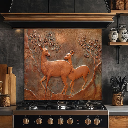 Copper Look Deer Backsplash: Tempered Glass Kitchen Stove Panel