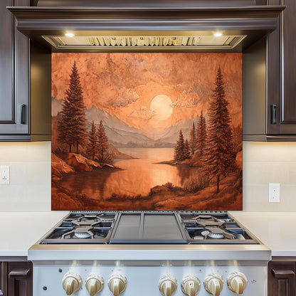 Tempered Glass Mountain & Deer Backsplash: Rustic Copper Kitchen Decor
