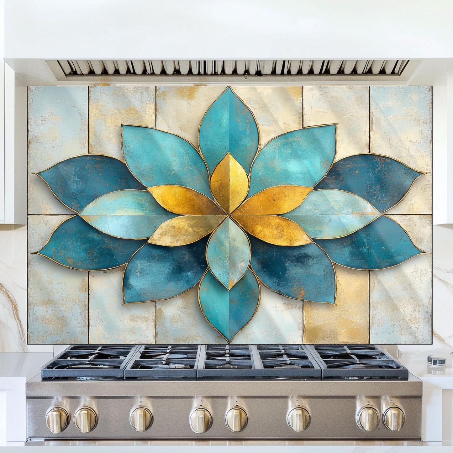 Moroccan Style Glass Backsplash, Geometric Tile Stove Guard, Heat Resistant Easy Clean Kitchen Art