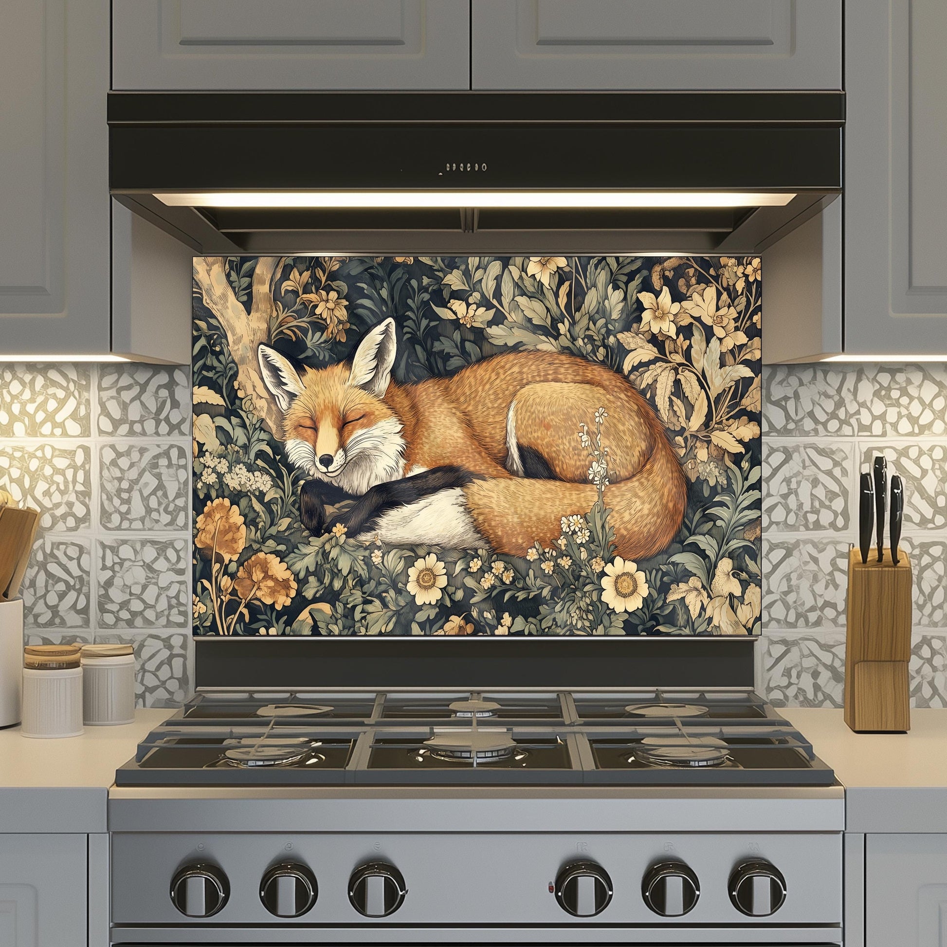 Fox Tempered Glass Kitchen Backsplash: Rustic Stove Decor