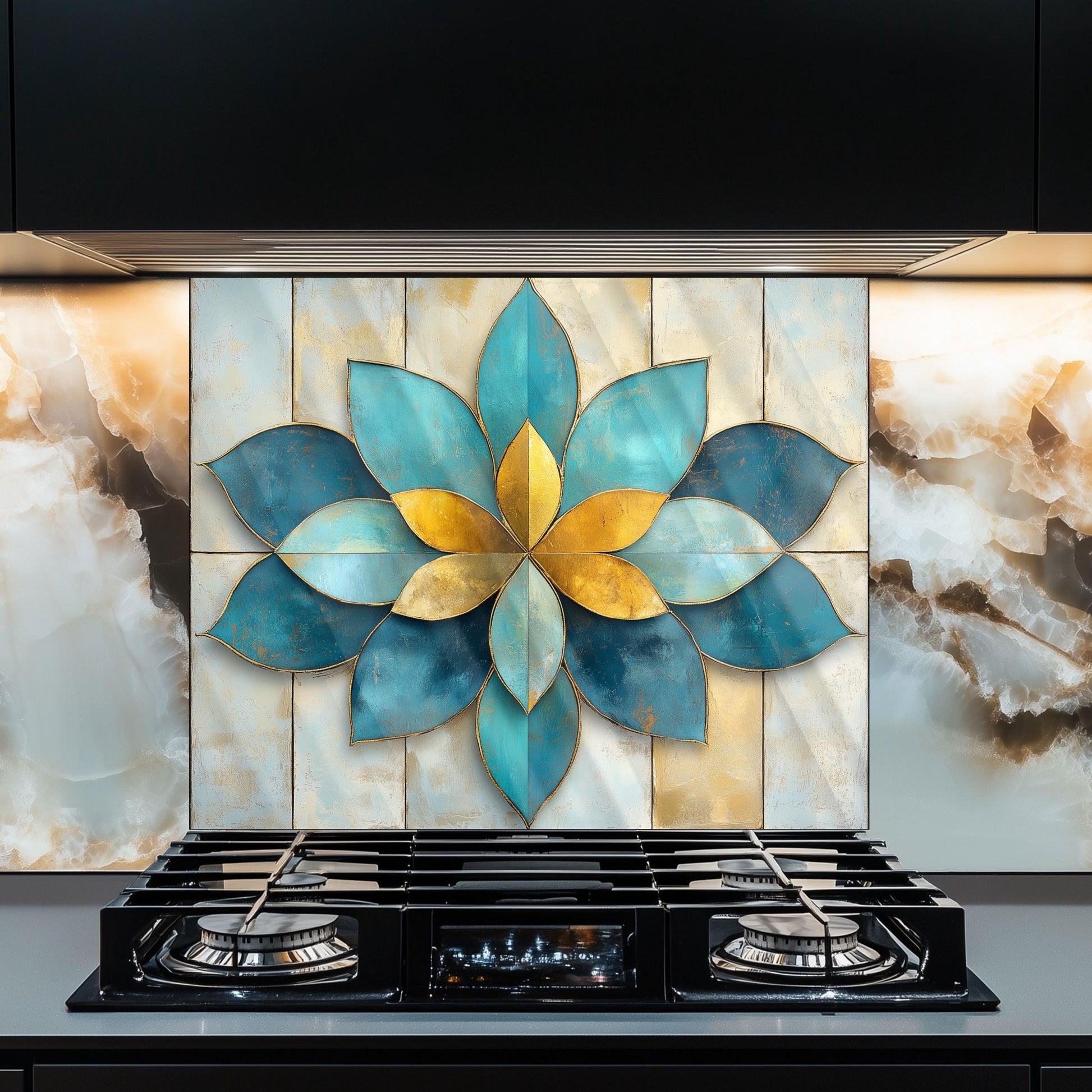 Moroccan Style Glass Backsplash, Geometric Tile Stove Guard, Heat Resistant Easy Clean Kitchen Art