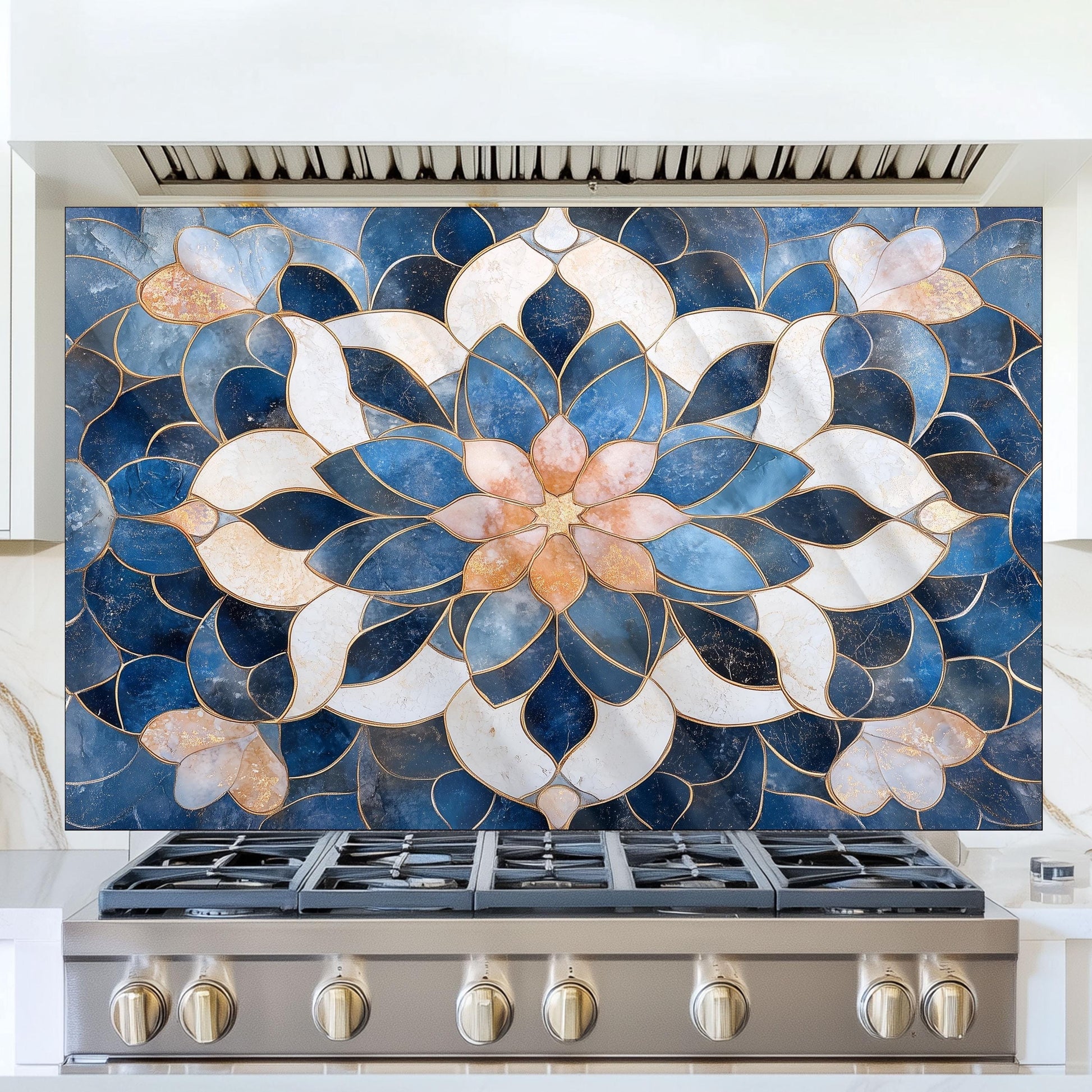Moroccan Style Pattern Kitchen Backsplash, UV Printed Tempered Glass, Custom Size Design