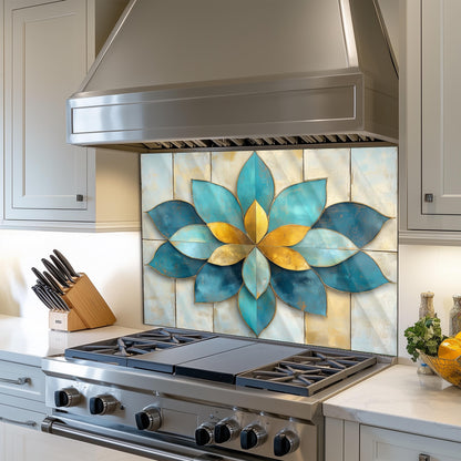 Moroccan Style Glass Backsplash, Geometric Tile Stove Guard, Heat Resistant Easy Clean Kitchen Art