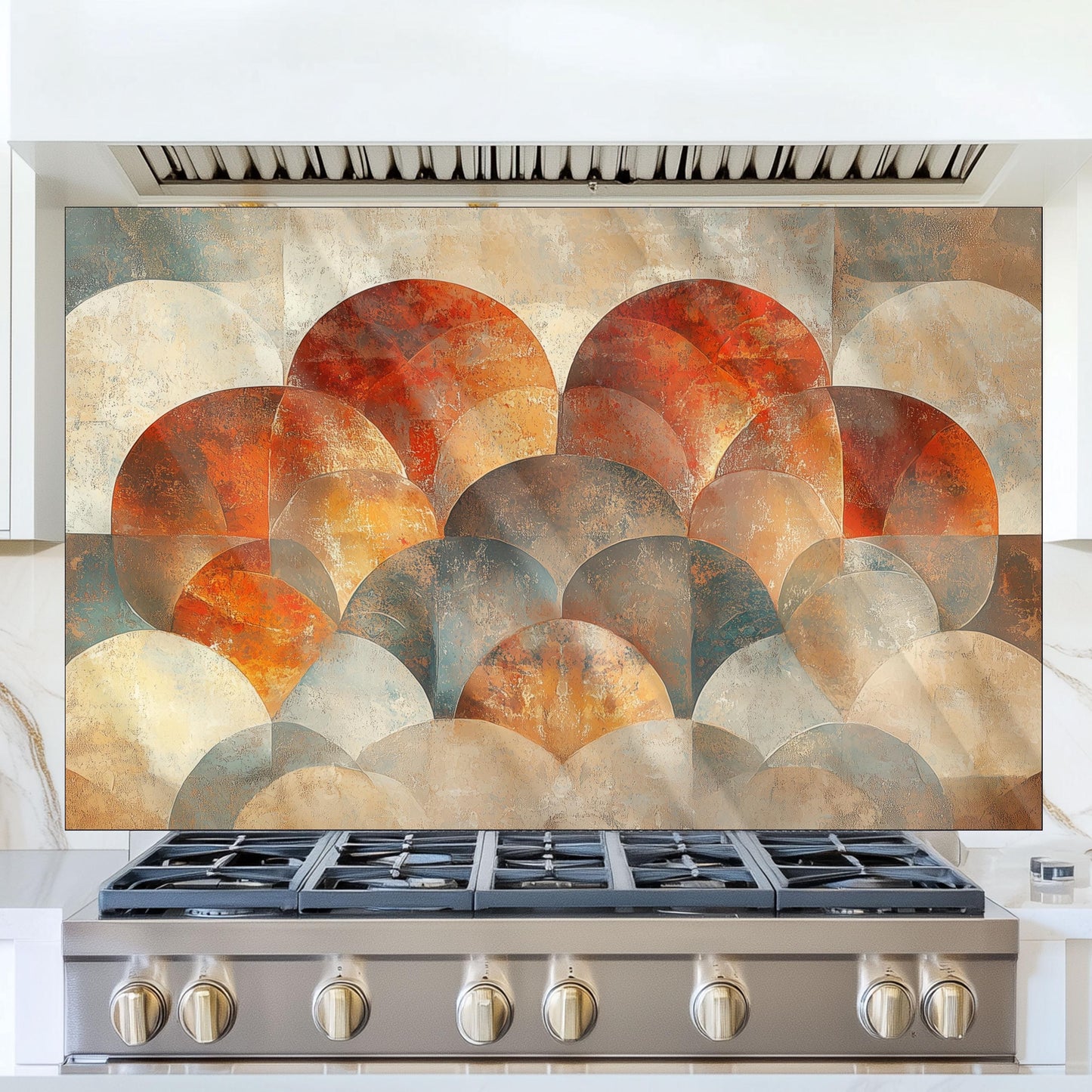 Moroccan Style Glass Backsplash, Blue Geometric Stove Guard, Heat Resistant Easy Clean Kitchen Art
