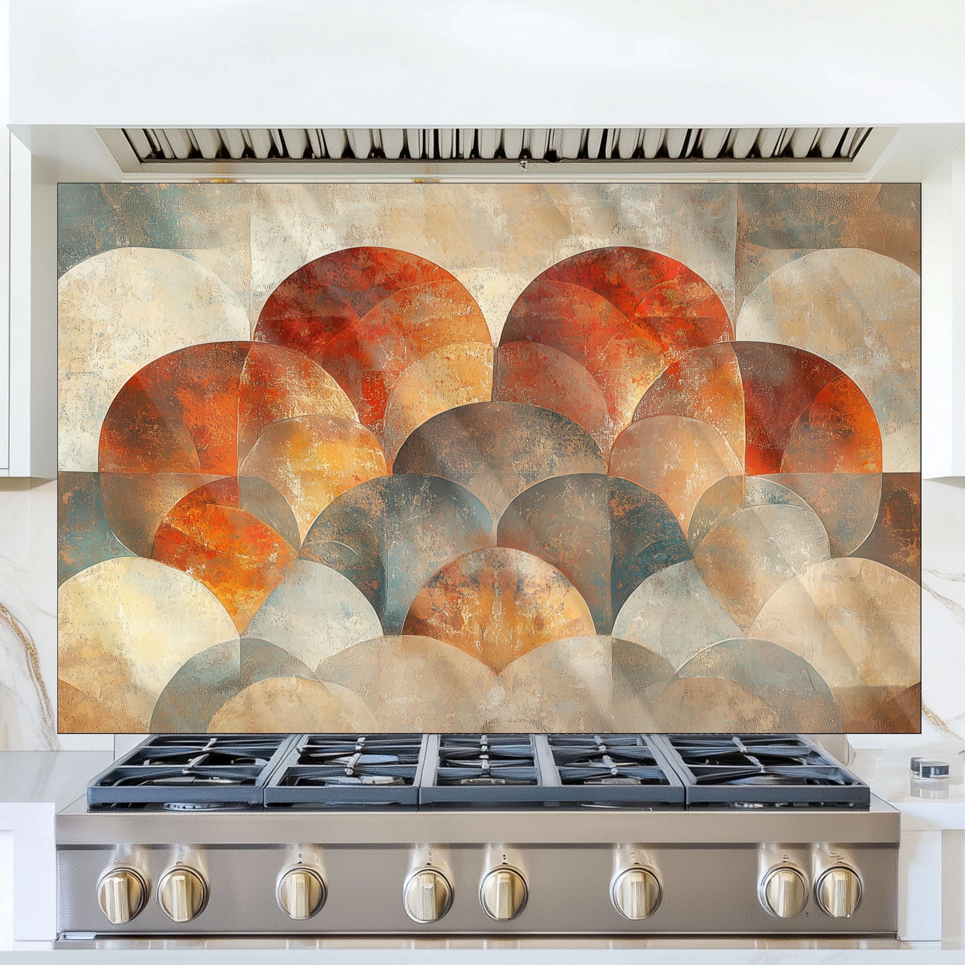 Moroccan Style Glass Backsplash, Blue Geometric Stove Guard, Heat Resistant Easy Clean Kitchen Art