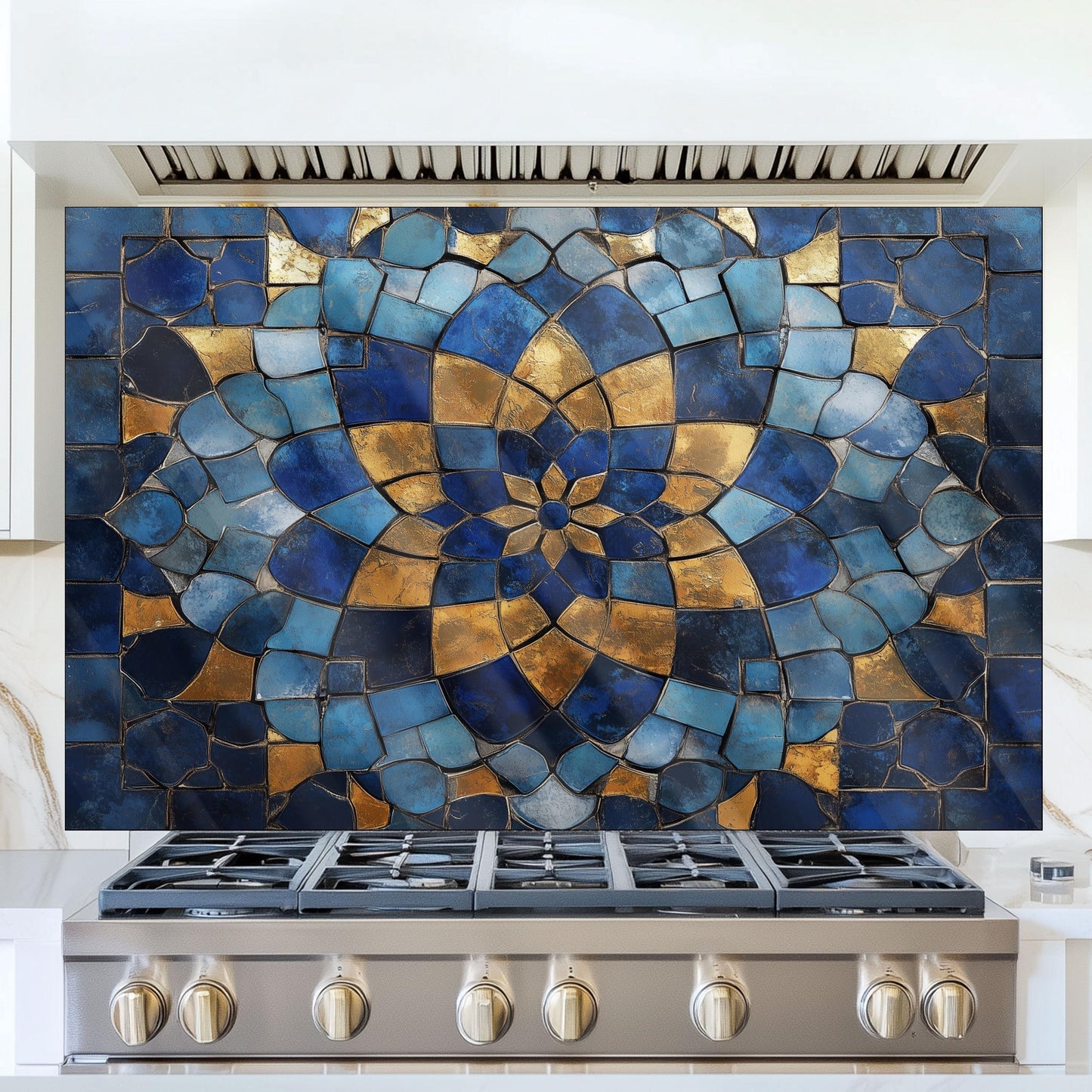 Moroccan Tempered Glass Backsplash, Artistic Geometric Stove Guard, Heat Resistant Easy Clean Art