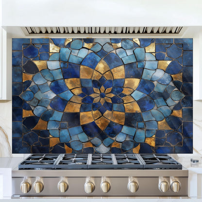 Moroccan Tempered Glass Backsplash, Artistic Geometric Stove Guard, Heat Resistant Easy Clean Art