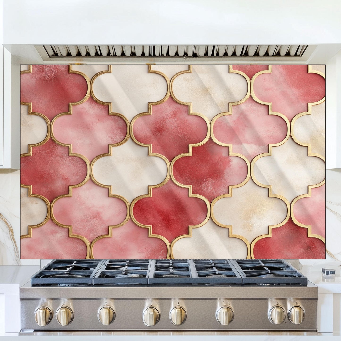 Moroccan Tempered Glass Backsplash, Heat Resistant Stove Art, Custom Size Kitchen Panel