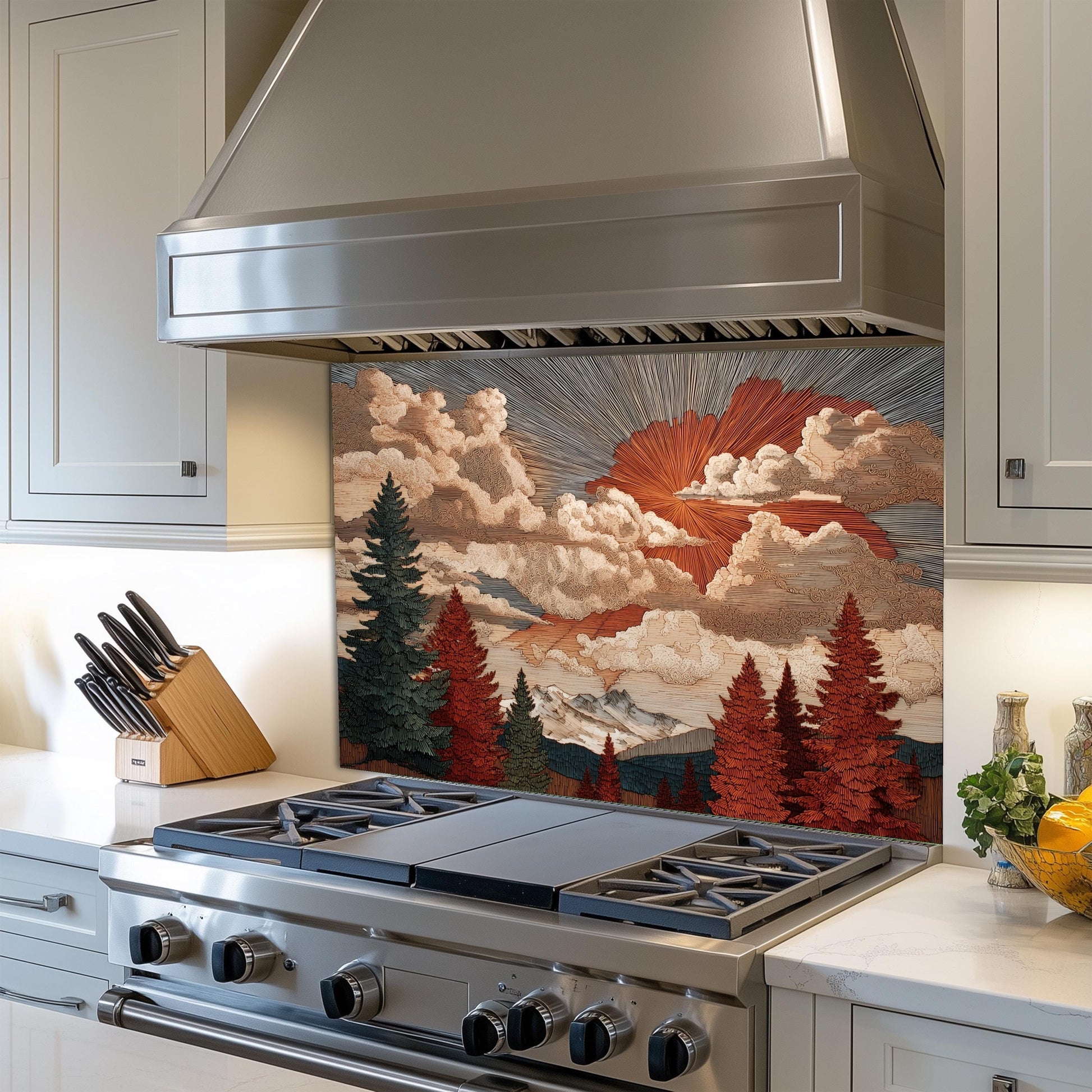 Tempered Glass Kitchen Backsplash: Mountain Sunrise Landscape, Heat-Resistant
