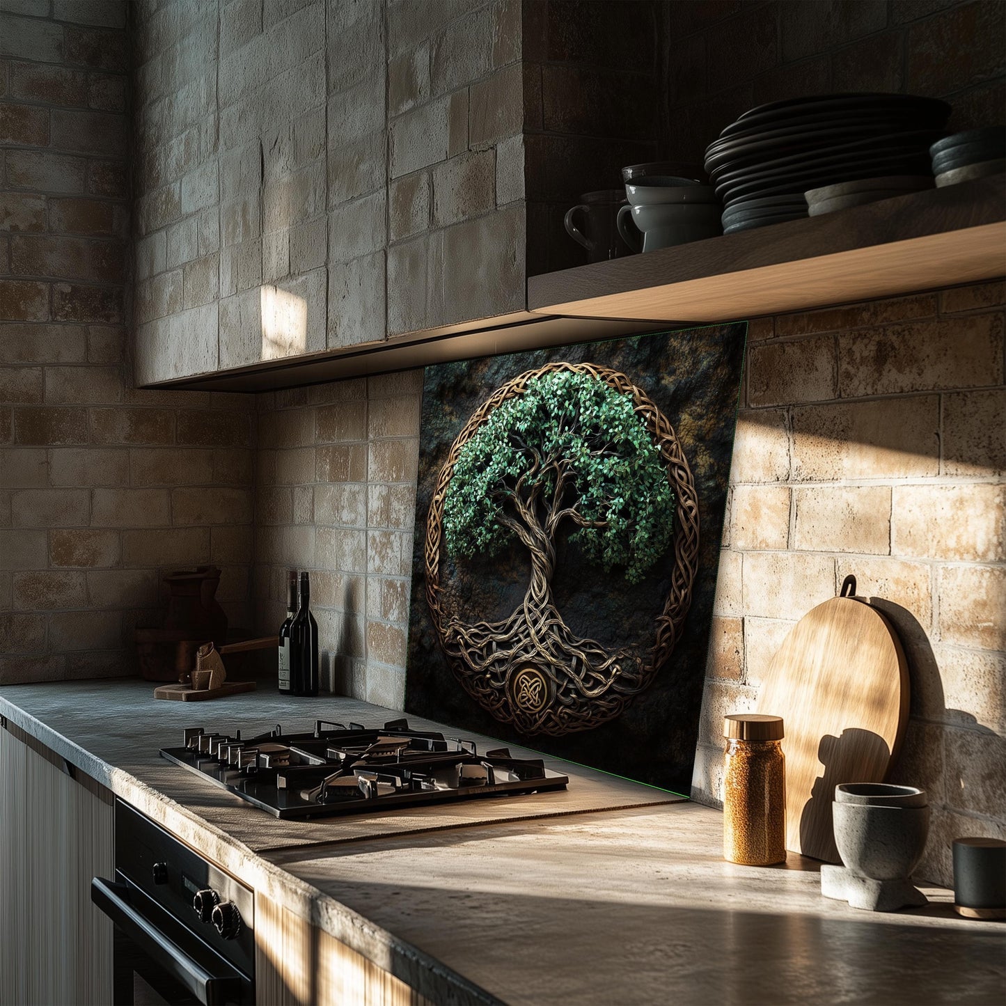 Metal tree of life backsplash