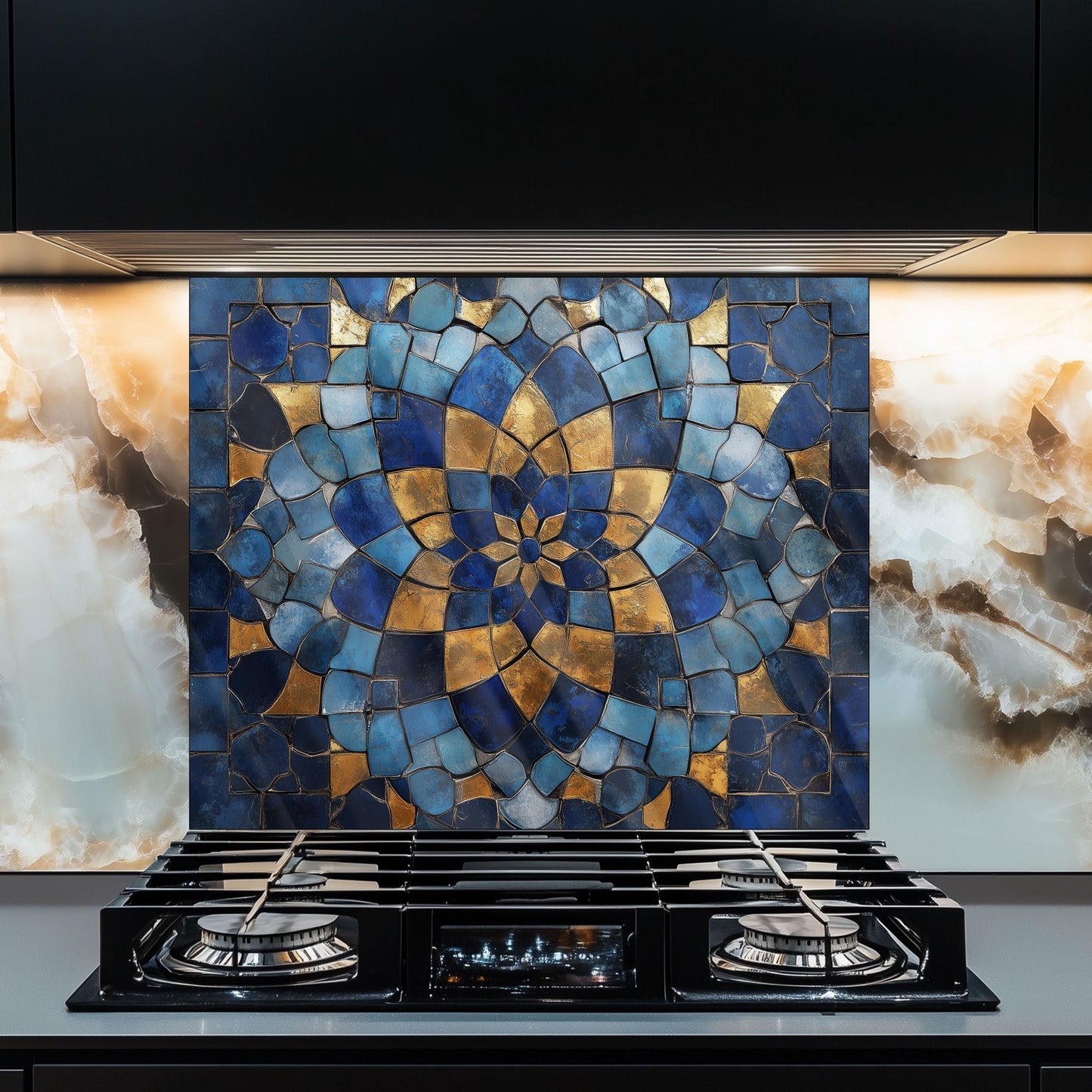 Moroccan Tempered Glass Backsplash, Artistic Geometric Stove Guard, Heat Resistant Easy Clean Art