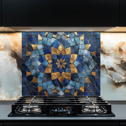 Moroccan Tempered Glass Backsplash, Artistic Geometric Stove Guard, Heat Resistant Easy Clean Art