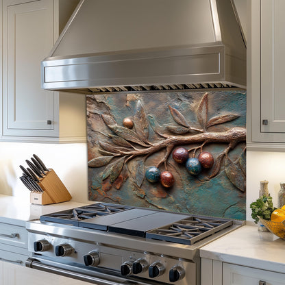 Olive Branch Tempered Glass Backsplash: Rustic Tuscan Kitchen Decor