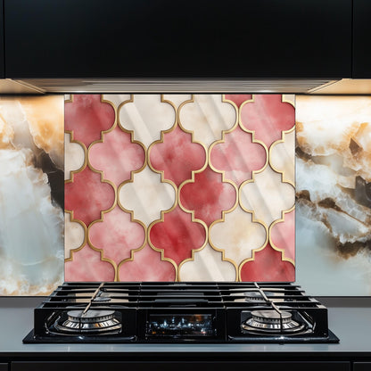 Moroccan Tempered Glass Backsplash, Heat Resistant Stove Art, Custom Size Kitchen Panel