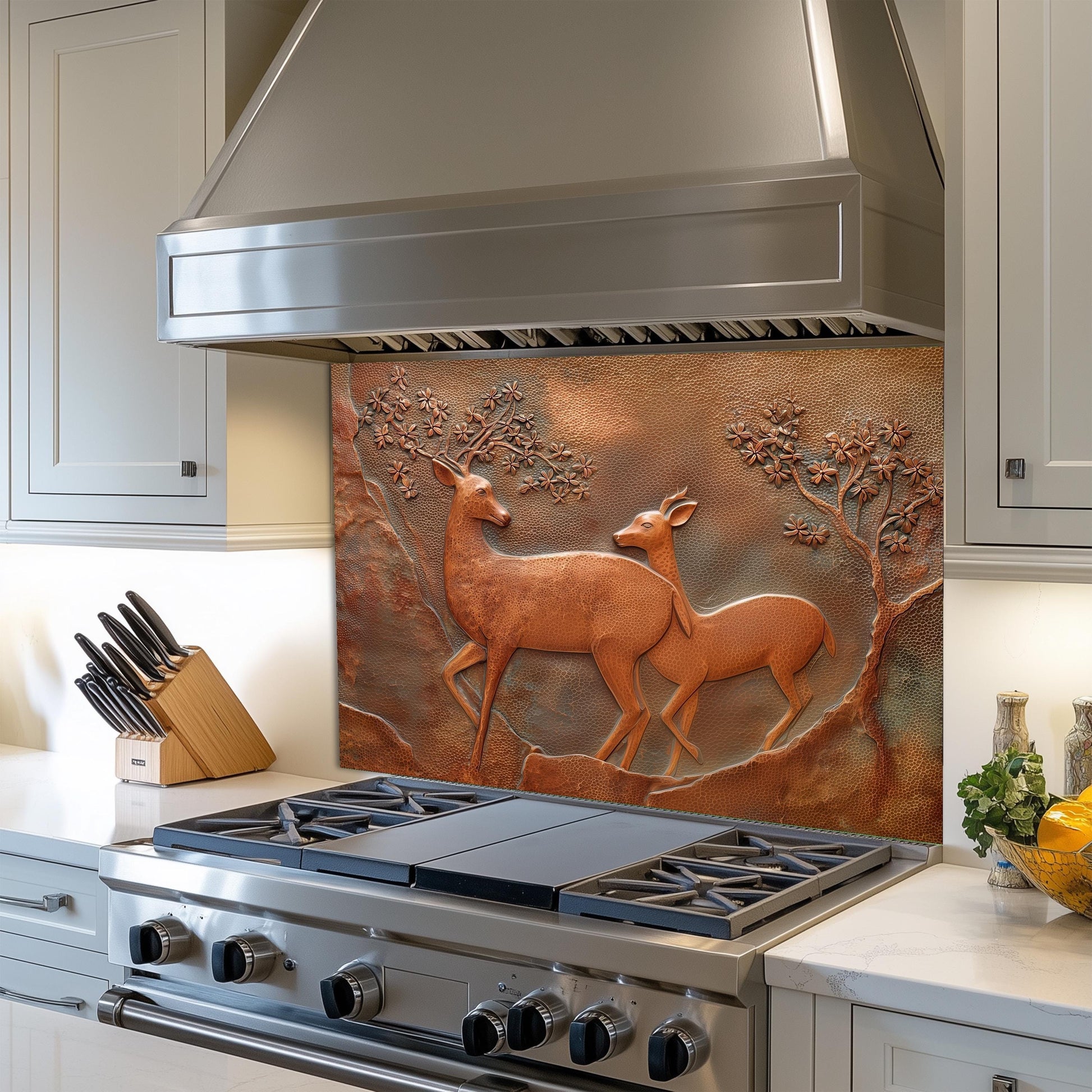 Copper Look Deer Backsplash: Tempered Glass Kitchen Stove Panel
