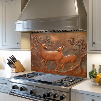 Copper Look Deer Backsplash: Tempered Glass Kitchen Stove Panel