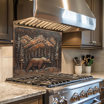 Mountain Bear Tempered Glass Stove Cover: Artistic Kitchen Backsplash