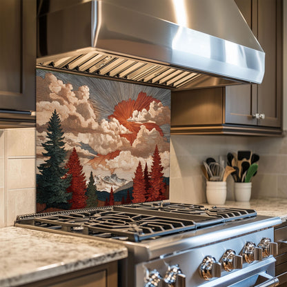 Tempered Glass Kitchen Backsplash: Mountain Sunrise Landscape, Heat-Resistant