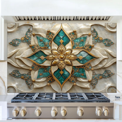 Moroccan Style Tempered Glass Kitchen Backsplash, Traditional Tile Mosaic Art, Custom Size Design