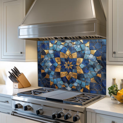 Moroccan Tempered Glass Backsplash, Artistic Geometric Stove Guard, Heat Resistant Easy Clean Art