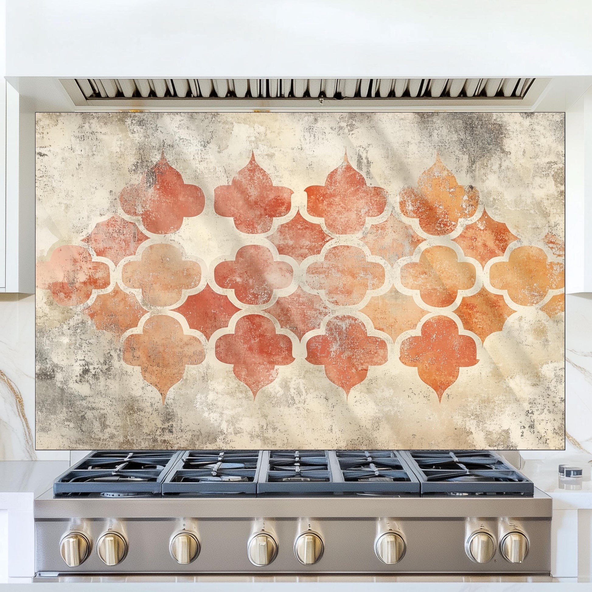 Moroccan Style Glass Backsplash, Geometric Tile Stove Guard, Heat Resistant Easy Clean Kitchen Art