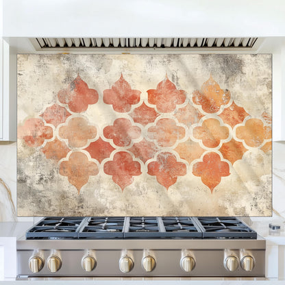 Moroccan Style Glass Backsplash, Geometric Tile Stove Guard, Heat Resistant Easy Clean Kitchen Art
