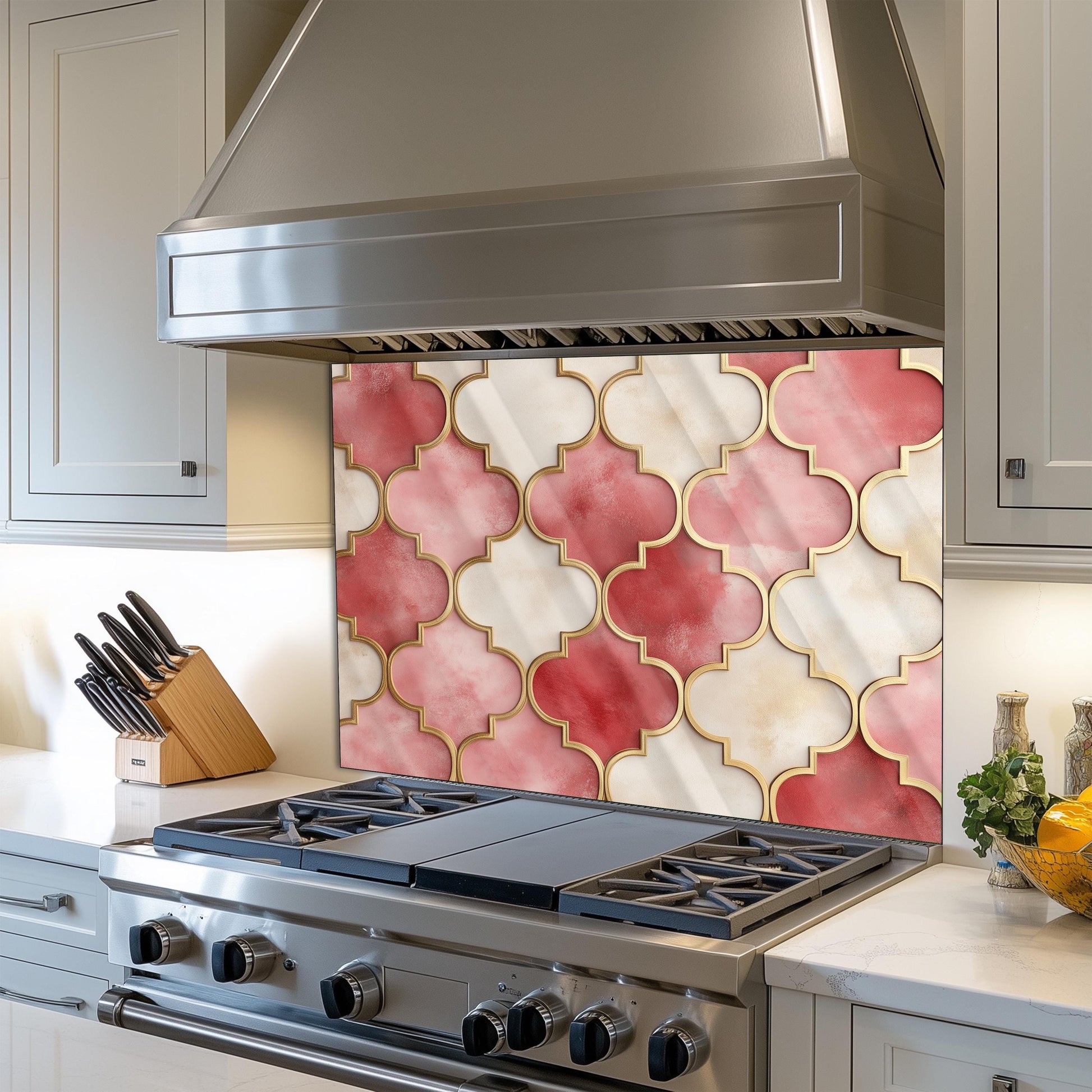 Moroccan Tempered Glass Backsplash, Heat Resistant Stove Art, Custom Size Kitchen Panel