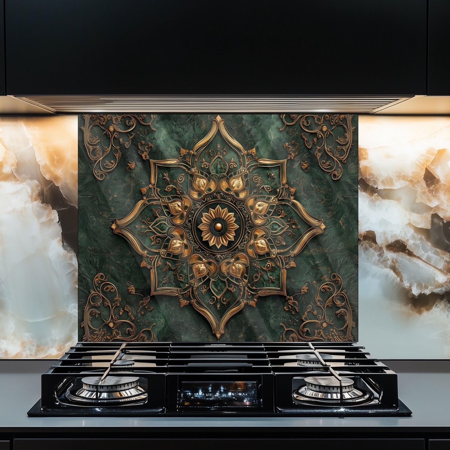 Moroccan Kitchen Splashback, Heat Resistant Tempered Glass Backsplash, Custom Size Design