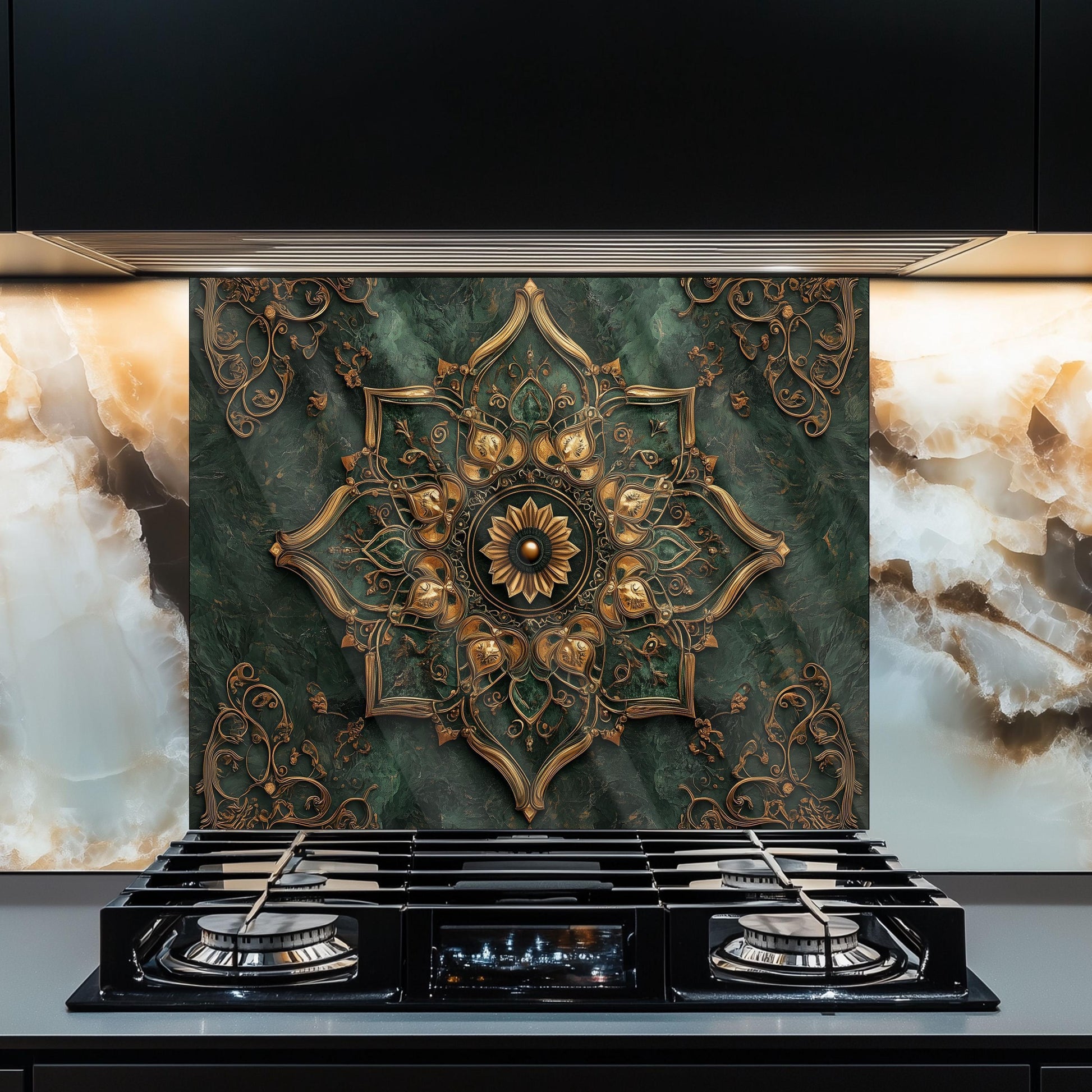 Moroccan Kitchen Splashback, Heat Resistant Tempered Glass Backsplash, Custom Size Design