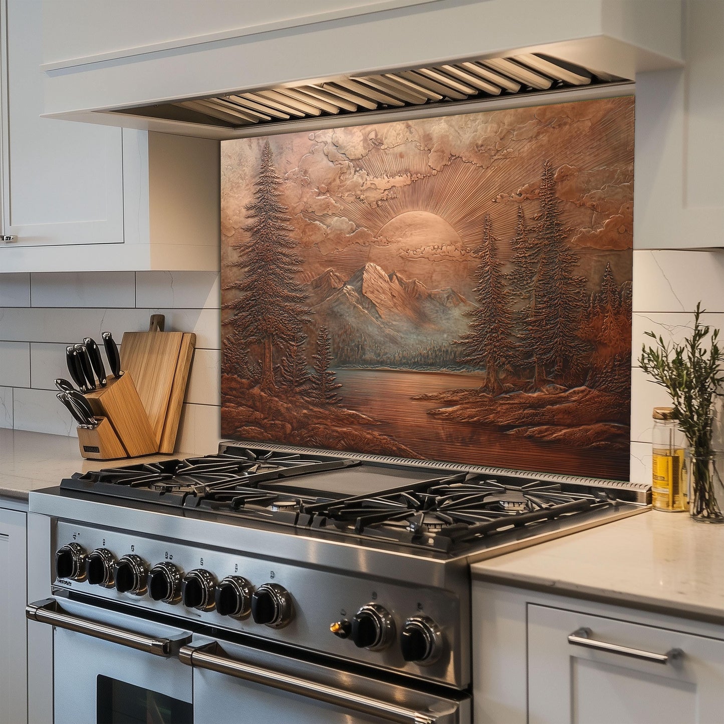 Mountain Landscape Kitchen Backsplash, UV Printed Tempered Glass Art, Custom Size Design