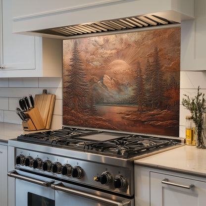 Mountain Landscape Kitchen Backsplash, UV Printed Tempered Glass Art, Custom Size Design